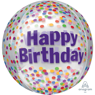 Clear Happy Birthday Confetti Orbz Balloon (15in, 38cm)