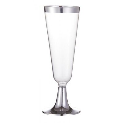 Clear Reusable Silver Rim & Base Champagne Flutes 145ml (Pk 12)