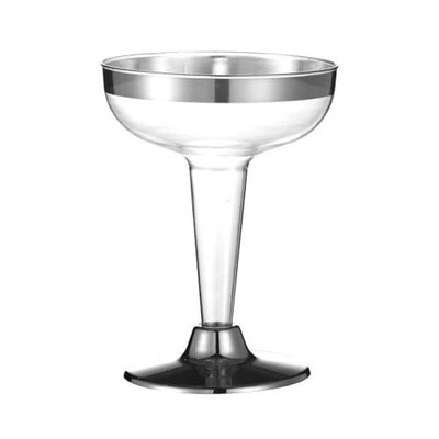 Silver Trim Plastic Cocktail Glasses 100ml Pk 12