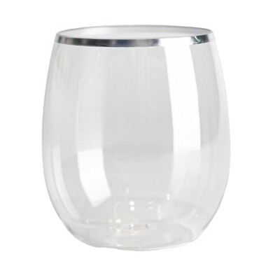 Stemless Silver Rim Wine Glasses Reuseable 350ml Pk 6
