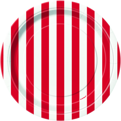 Red Stripes Small Paper Plates Pk 8
