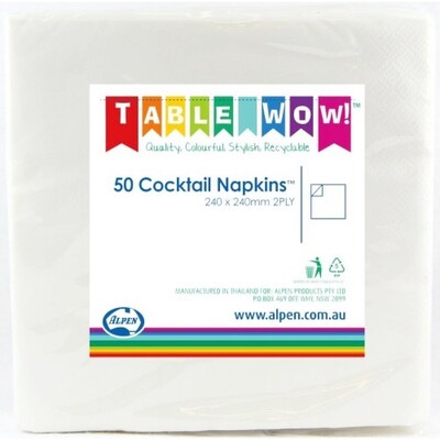 White 2 Ply Cocktail Napkins Pk 50