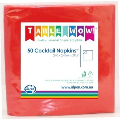 Red 2 Ply Cocktail Napkins Pk 50