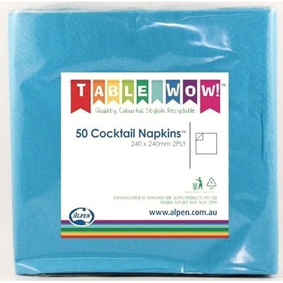 Azure Blue 2 Ply Cocktail Napkins 25cm (Pk 50)