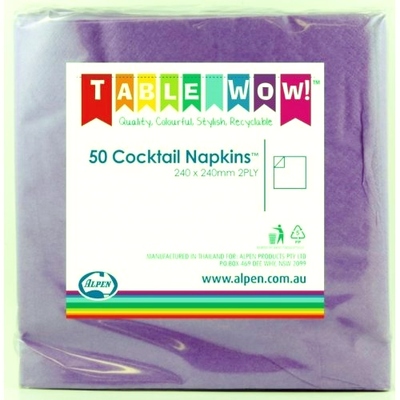 Purple Cocktail Napkins 2Ply Pk 50
