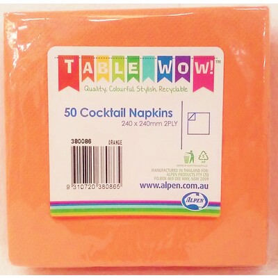 Orange 2 Ply Cocktail Napkins Pk 50