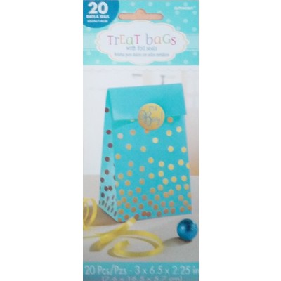 Its A Boy Blue Baby Shower Loot Bags with Gold Dots Pk 20 