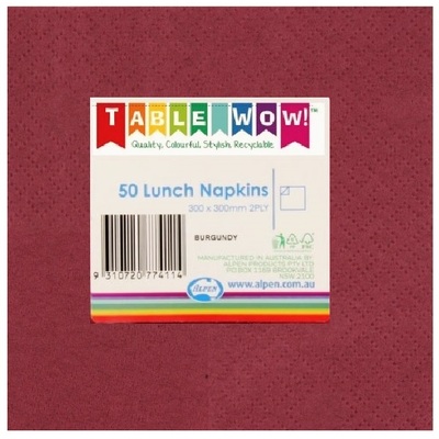 Burgundy Party Napkins - Lunch 2 ply Pk50 