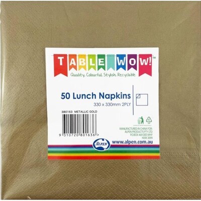 Metallic Gold 2 Ply Paper Lunch Napkins Pk 50
