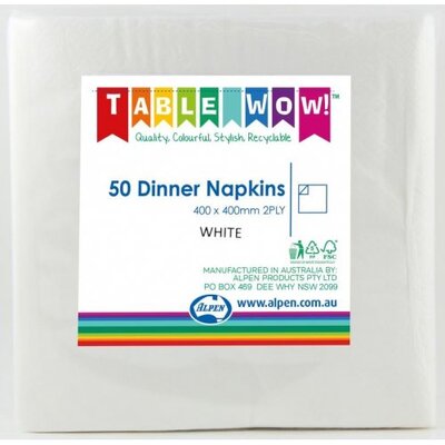 White Dinner Napkins 2 Ply (40x40cm) Pk 50