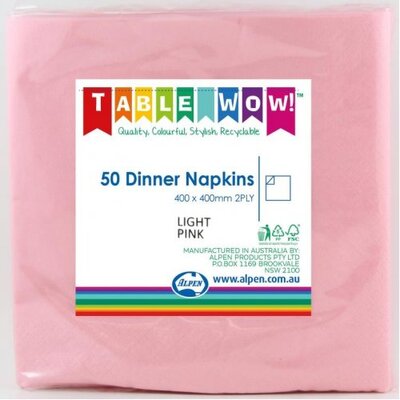 Light Pink Dinner Napkins 2 Ply (40x40cm) Pk 50