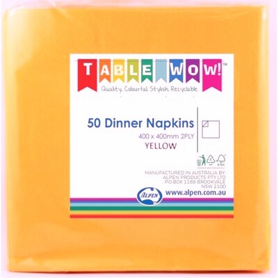 Yellow 2 Ply Dinner Napkins Pk 50