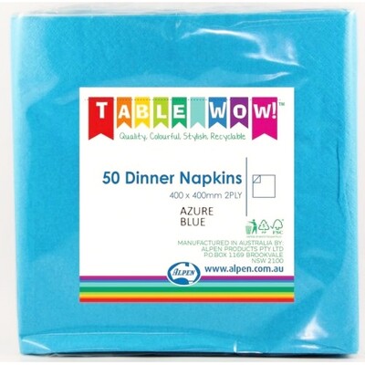 Azure Blue 2 Ply Dinner Napkins Pk 50