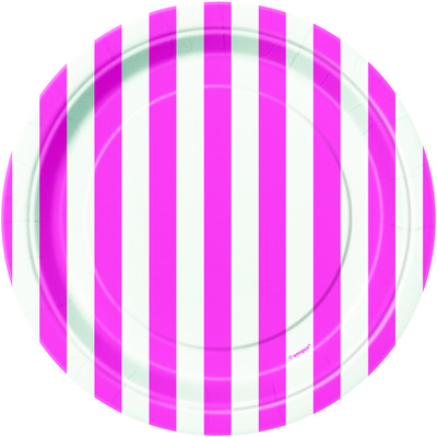 Pink Stripes Small Paper Plates Pk 8