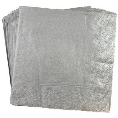 Metallic Silver 2 Ply Paper Dinner Napkins Pk 50