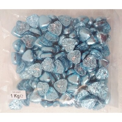 Blue Foil Wrapped Chocolate Hearts (1kg) Approx. 140 Hearts