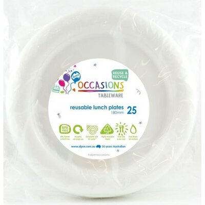 Reusable White Plastic Lunch Plates 18cm (Pk 25)
