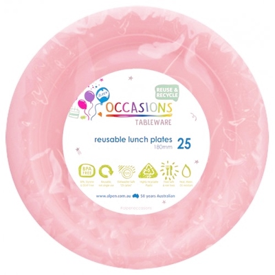 Reusable Light Pink Plastic Lunch Plates 18cm (Pk 25)