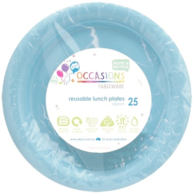 Reusable Light Blue Plastic Lunch Plates 18cm (Pk 25)