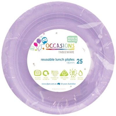Reusable Lavender Plastic Lunch Plates 18cm (Pk 25)
