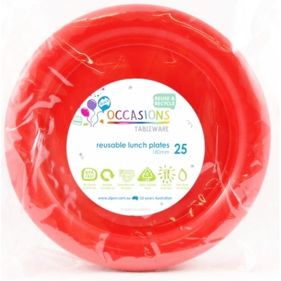 Reusable Red Plastic Lunch Plates 18cm (Pk 25)
