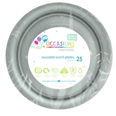 Reusable Silver Plastic Lunch Plates 18cm (Pk 25)
