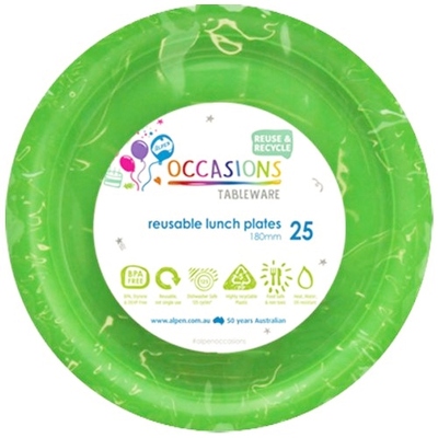 Reusable Lime Green Plastic Lunch Plates 18cm (Pk 25)