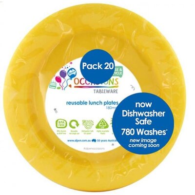 Reusable Yellow Plastic Lunch Plates 18cm (Pk 20)