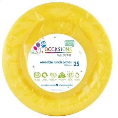 Reusable Yellow Plastic Lunch Plates 18cm (Pk 25)