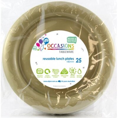 Reusable Gold Plastic Lunch Plates 18cm (Pk 25)