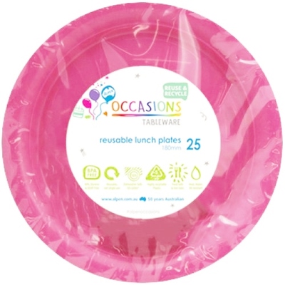 Reusable Magenta Pink Plastic Lunch Plates 18cm (Pk 25)