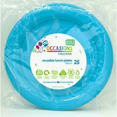 Reusable Azure Blue Plastic Lunch Plates 18cm (Pk 25)