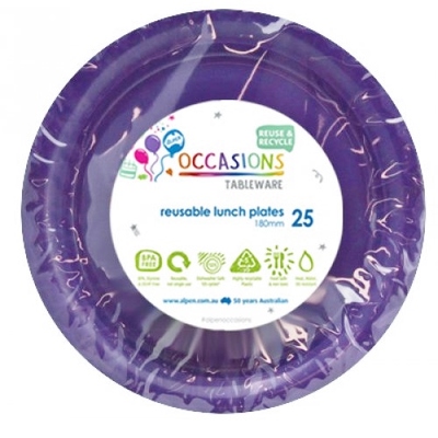 Reusable Purple Plastic Lunch Plates 18cm (Pk 25)