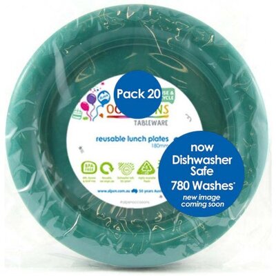 Reusable Green Plastic Lunch Plates 18cm (Pk 20)