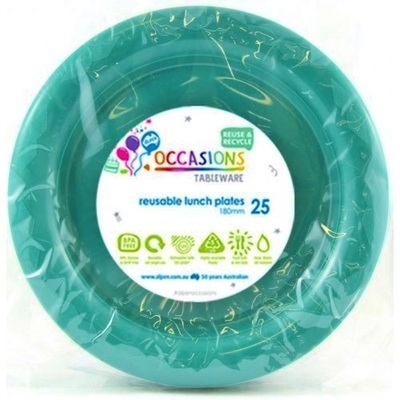Reusable Green Plastic Lunch Plates 18cm (Pk 25)