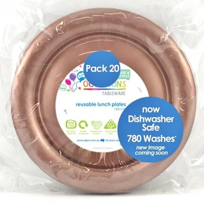 Reusable Rose Gold Plastic Lunch Plates 18cm (Pk 20)