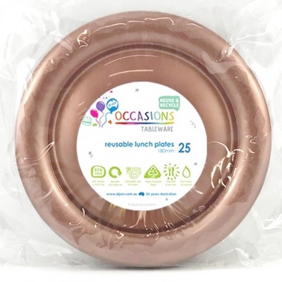 Reusable Rose Gold Plastic Lunch Plates 18cm (Pk 25)