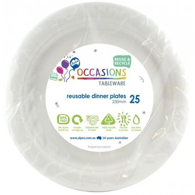 Reusable White Plastic Dinner Plates 23cm (Pk 25)