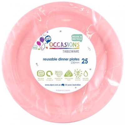 Reusable Light Pink Plastic Dinner Plates 23cm (Pk 25)