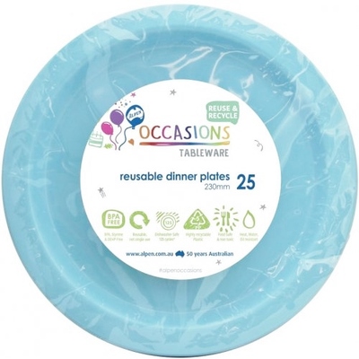 Reusable Light Blue Plastic Dinner Plates 23cm (Pk 25)