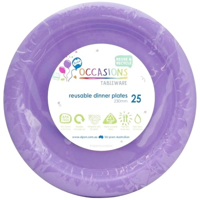 Reusable Lavender Plastic Dinner Plates 23cm (Pk 25)