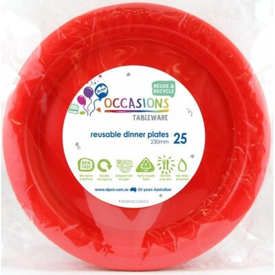 Reusable Red Plastic Dinner Plates 23cm (Pk 25)
