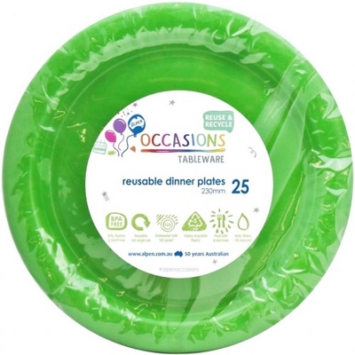 Reusable Lime Green Plastic Dinner Plates 23cm (Pk 25)
