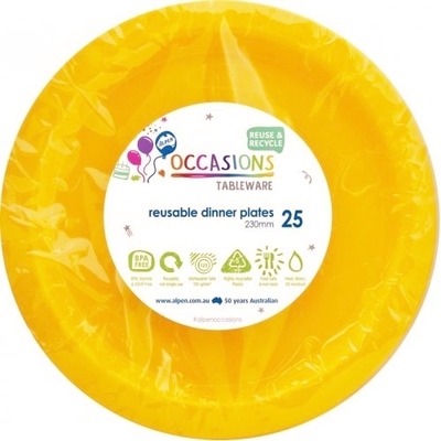 Reusable Yellow Plastic Dinner Plates 23cm (Pk 25)