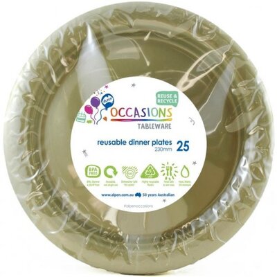 Reusable Gold Plastic Dinner Plates 23cm (Pk 25)