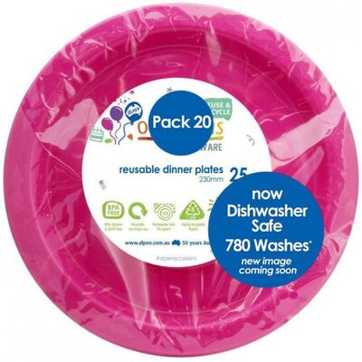 Reusable Magenta Pink Plastic Dinner Plates 23cm (Pk 20)