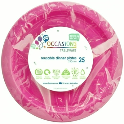 Reusable Magenta Pink Plastic Dinner Plates 23cm (Pk 25)