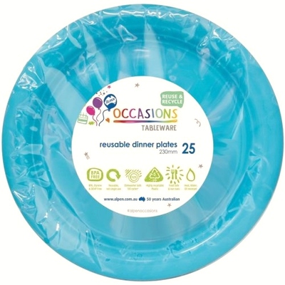 Reusable Azure Blue Plastic Dinner Plates 23cm (Pk 25)