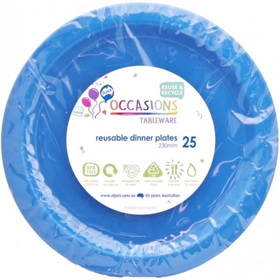 Reusable Royal Blue Plastic Dinner Plates 23cm (Pk 25)