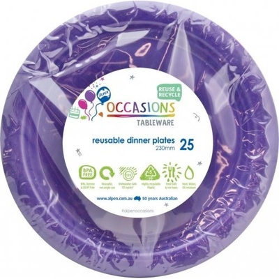 Reusable Purple Plastic Dinner Plates 23cm (Pk 25)